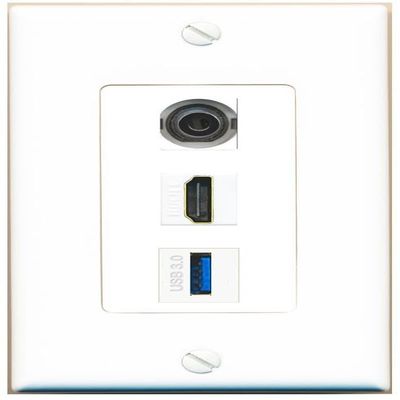 RiteAV 1 Port 3.5mm HDMI USB-3 Jack Coupler Female-Female Wall Plate [White]