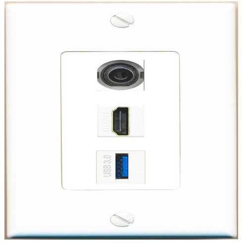 RiteAV 1 Port 3.5mm HDMI USB-3 Jack Coupler Female-Female Wall Plate [White]