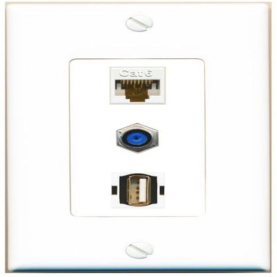 RiteAV 1 Port CAT6 F81 USB2 Jack Coupler Female-Female Wall Plate [White]