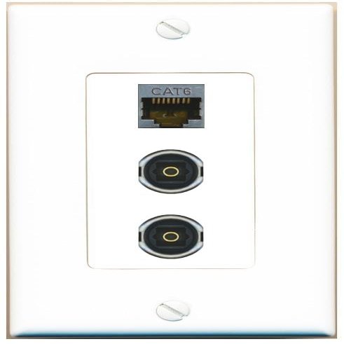 RiteAV 1 Port CAT6-SHIELDED 2 TOSLINK Jack Coupler Female-Female Wall Plate [White]