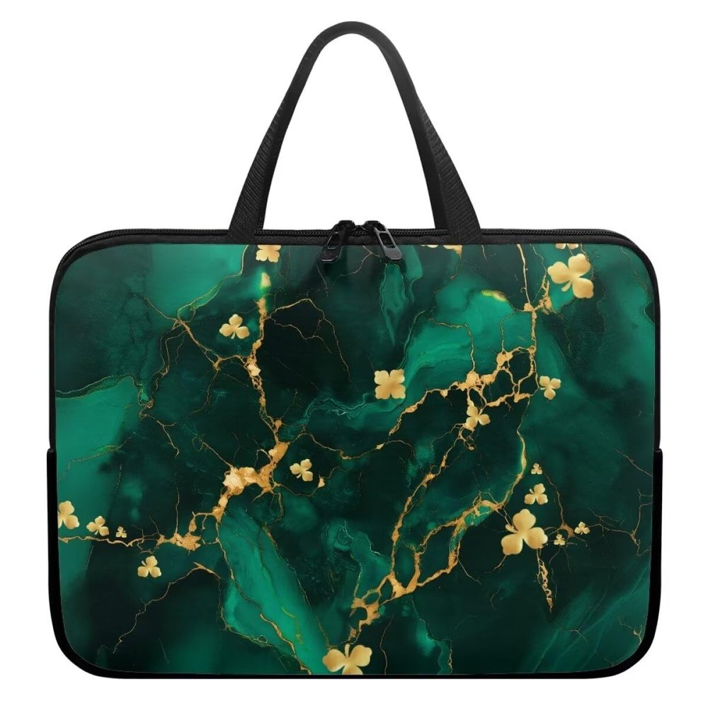 12 15.6 17.3inch Laptop Sleeve Case for Women,Marble Laptop Case,Briefcase Business Teacher Office Bag,Laptop Sleeve Bag with Handle Zippers Fits Notebook,Green