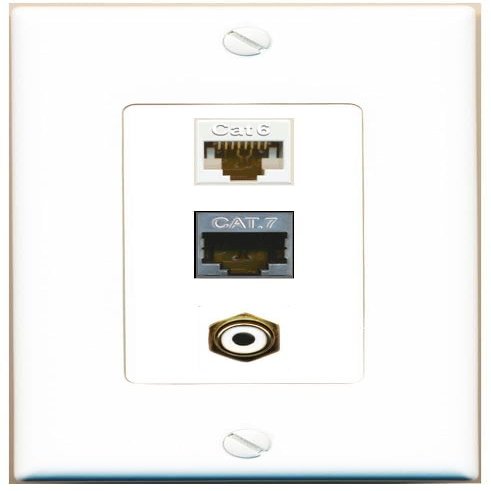 RiteAV 1 Port CAT6 CAT7 RCA-White Jack Coupler Female-Female Wall Plate [White]
