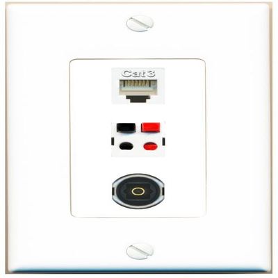 RiteAV 1 Port Phone Speaker TOSLINK Jack Coupler Female-Female Wall Plate [White]