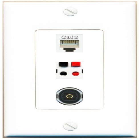 RiteAV 1 Port Phone Speaker TOSLINK Jack Coupler Female-Female Wall Plate [White]