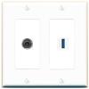 RiteAV 2 Gang 1 Port 3.5mm USB-3 Jack Coupler Female-Female Wall Plate [White] view 1