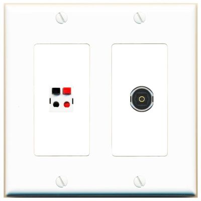 RiteAV 2 Gang 1 Port Speaker TOSLINK Jack Coupler Female-Female Wall Plate [White]