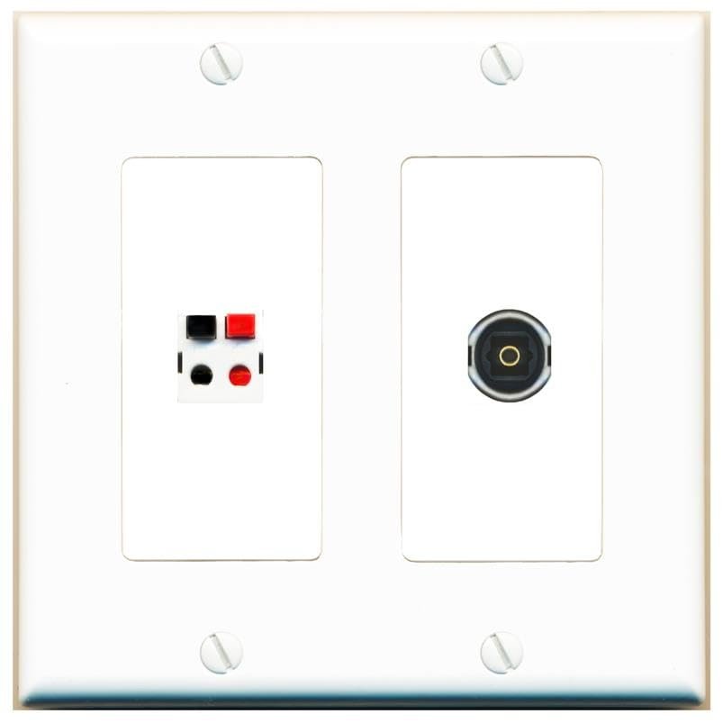 RiteAV 2 Gang 1 Port Speaker TOSLINK Jack Coupler Female-Female Wall Plate [White]