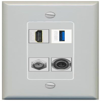 RiteAV HDMI and Coax USB3 + 3.5mm Jack Wall Plate - 1 Gang Decorative [Gray/Gray]