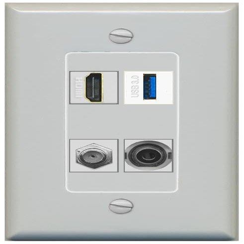 RiteAV HDMI and Coax USB3 + 3.5mm Jack Wall Plate - 1 Gang Decorative [Gray/Gray]