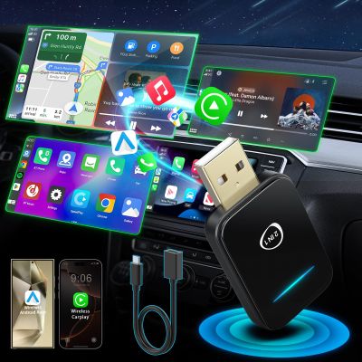 2 in 1 Wireless CarPlay Adapter for iPhone & Android Auto, Convert Wired to Wireless Carplay Adapter, Mini 2025 Upgrade Plug & Play Auto Connect Easy Use for Cars from 2016 and iPhone/Android
