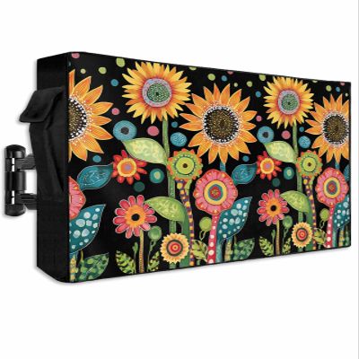 DOME-SPACE Abstract Colorful Sunflower Leaf Outdoor TV Cover for Outside Flat Screen Televisions,Happy Children's Day Weatherproof TV Screen Protector with Zipper for 60 to 65 Inch Screens
