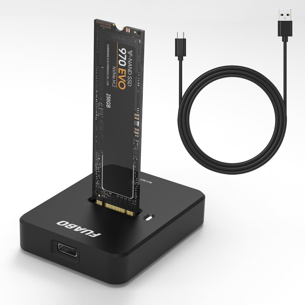 FUABO 10Gbps M.2 SSD to Type C Docking Station, NVMe & SATA NGFF Reader Adapter for M Key & B+M Key SSD 2280 2260 2242 2230 22110, Plug and Play External SSD Adapter for MacBook, PC