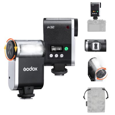 GODOX iA32 Mini Camera Flash, Mini Godox Flash with 8 Levels Power Output, Auto/Manual Flash, 490 Full Power Flashes, S1/S2 Optical Control, Single Contact Hotshoe, for Canon Sony Nikon Fuji Olympus