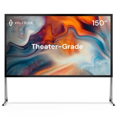 Valerion 150" Outdoor Projector Screen with Stand  3-Min Setup, Wheeled Carry Bag, 4K/8K UHD Support, Freestanding, Portable Alloy Frame, 16:9 HD, Lightweight for Camping, Backyard, Home Theater