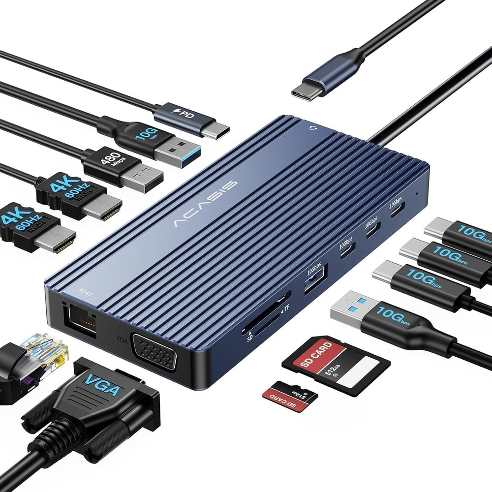 ACASIS USB C Docking Station Dual HDMI Monitor, Laptop Docking Station 3 Monitors with 2 * 4K HDMI+1080p VGA+100W PD+Ethernet+3 USBC 10Gbps+SD/TF+Audio Adapter, USB C Hub for Dell/Lenovo/HP/ThinkPad