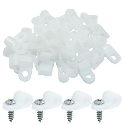 Hordion 50 Pack 1/4 Inch Rope Light Clips, P-Style Mounting Clips White