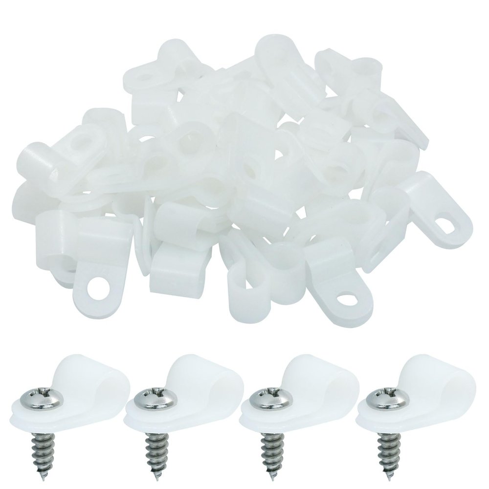 Hordion 50 Pack 1/4 Inch Rope Light Clips, P-Style Mounting Clips White