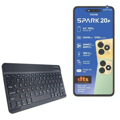 BoxWave Keyboard Compatible with Tecno Spark 20P - SlimKeys Bluetooth Keyboard, Portable Thin with Chiclet-Style Keys - Jet Black