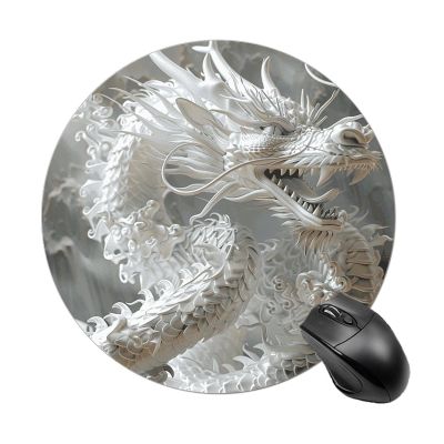 Mouses Pad Computer Mouses Mat Round Cute Mouses Pad with Design Non-Slip Desk Pad Laptop Desk White Dragon Style Mat for Office Home Gaming Working