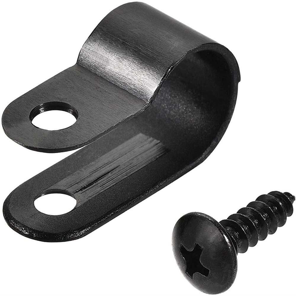 KGDJBGSE Metal Cable ClipsWire Clips for Cables 10.4mm Nylon R Type Cable Clip Wire Clamp with Screws Black 50pcs