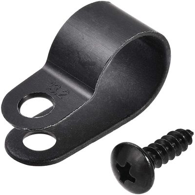 KGDJBGSE Metal Cable ClipsWire Clips for Cables 13.2mm Nylon R Type Cable Clip Wire Clamp with Screws Black 100pcs