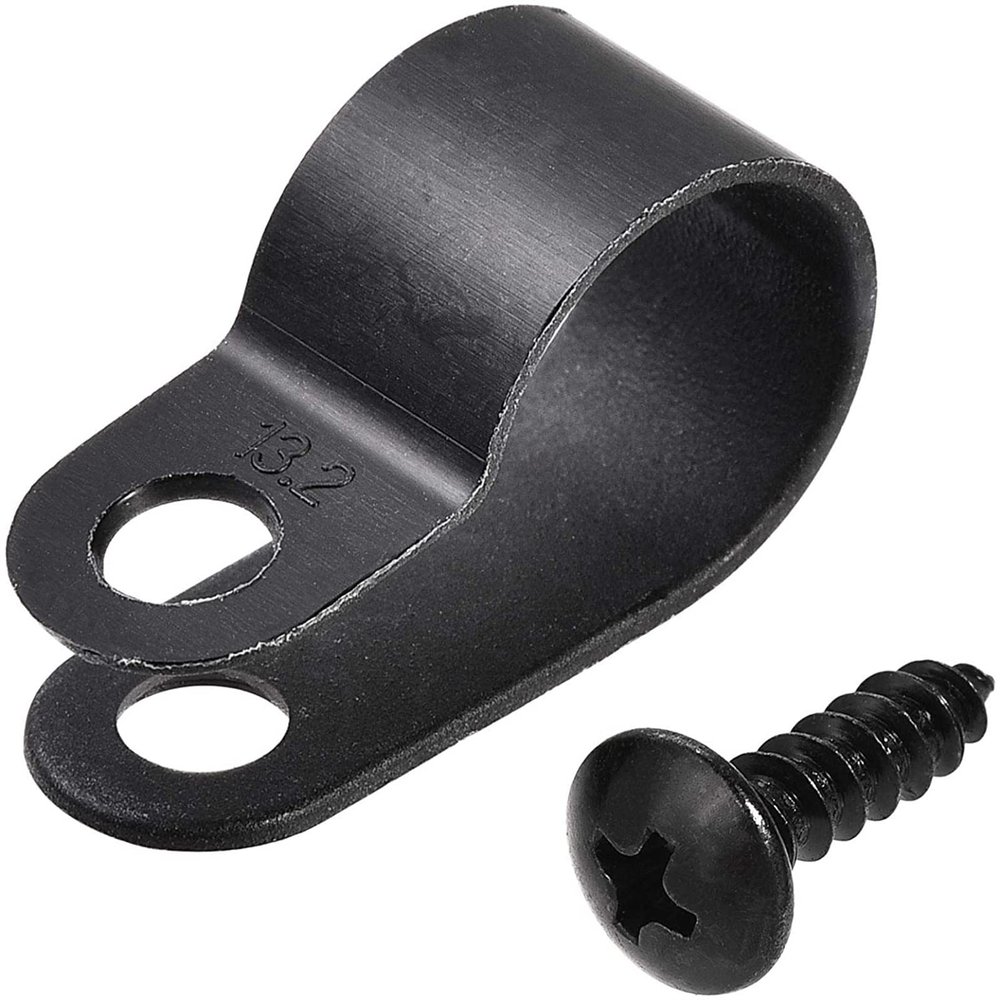 KGDJBGSE Metal Cable ClipsWire Clips for Cables 13.2mm Nylon R Type Cable Clip Wire Clamp with Screws Black 100pcs