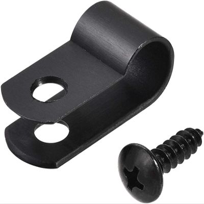 KGDJBGSE Metal Cable ClipsWire Clips for Cables 8.4mm Nylon R Type Cable Clip Wire Clamp with Screws Black 100pcs