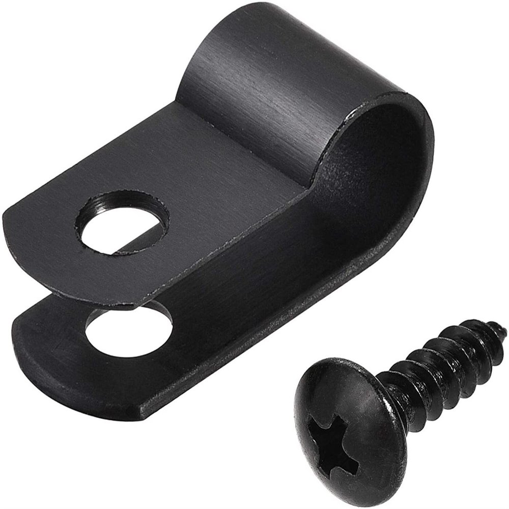 KGDJBGSE Metal Cable ClipsWire Clips for Cables 8.4mm Nylon R Type Cable Clip Wire Clamp with Screws Black 100pcs