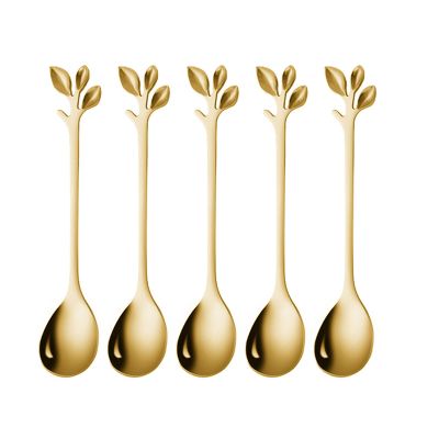 5Pcs Stainless Steel Spoon Branches Leaf Spoon for Kitchen Tableware Ornament