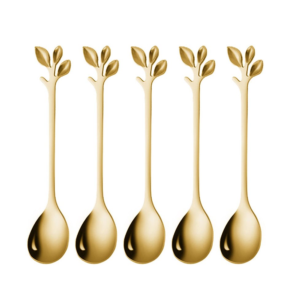 5Pcs Stainless Steel Spoon Branches Leaf Spoon for Kitchen Tableware Ornament