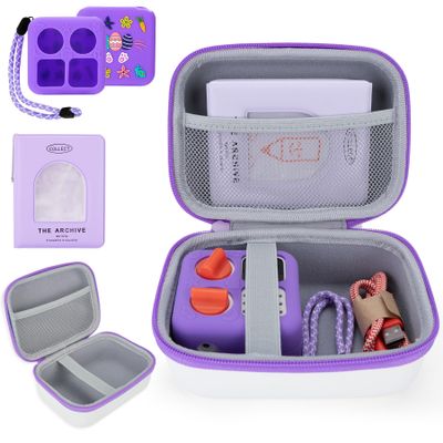 Fonwill Travel Storage Case,Hard Case and Silicone Cover for Yoto Mini Player, Kids Audio Music Accessory for up to 40 Cards(Purple)