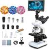 40X-5000X Compound trinocular Microscopes trinocular for Adults,Display Screen, Microscope Accessories, Microscopes for School Laboratory Home Education Abbe Condenser view 1