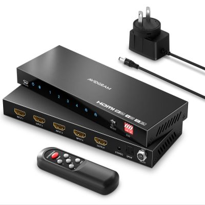 AVIDGRAM HDMI 2.1 Switch 4-Port with Audio Extractor, Supports 8K 60Hz, 4K 120Hz, HDR10, VRR, EDID Modes, Remote Control, Compatible with PS5, Xbox Series X, TV, Monitor, Projector