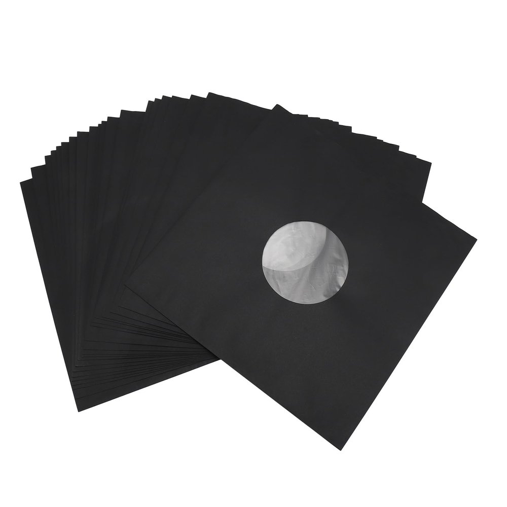 20Pcs Record Kraft Paper Jackets, 12 Inch Matte Black Record Jackets with Center Hole, Anti Static Record Jackets Sleeves Album Covers Protective for 12in Records