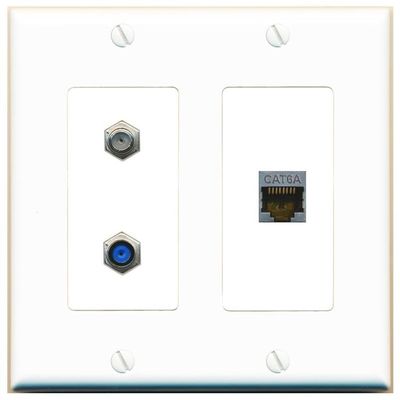 RiteAV 2 Gang 1 Port CAT6A Coax F81 Jack Coupler Female-Female Wall Plate [White]