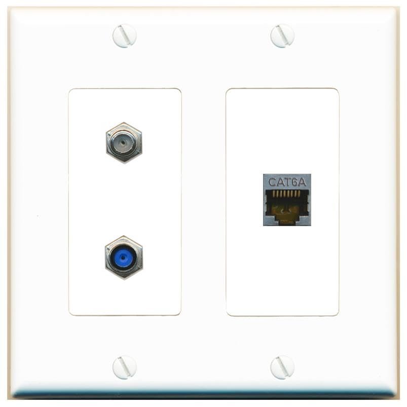 RiteAV 2 Gang 1 Port CAT6A Coax F81 Jack Coupler Female-Female Wall Plate [White]