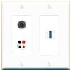 RiteAV 2 Gang 1 Port 3.5mm Speaker USB-3 Jack Coupler Female-Female Wall Plate [White] view 1