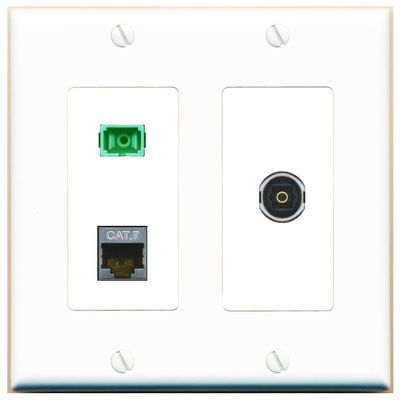 RiteAV 2 Gang 1 Port CAT7 SC-APC-SX TOSLINK Jack Coupler Female-Female Wall Plate [White]