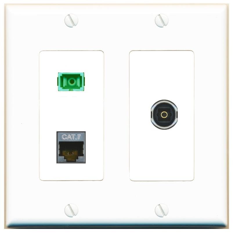 RiteAV 2 Gang 1 Port CAT7 SC-APC-SX TOSLINK Jack Coupler Female-Female Wall Plate [White]