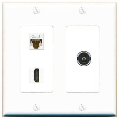 RiteAV 2 Gang 1 Port CAT6 HDMI TOSLINK Jack Coupler Female-Female Wall Plate [White]