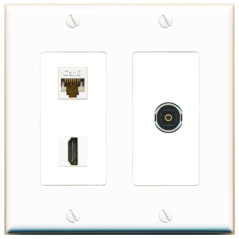 RiteAV 2 Gang 1 Port CAT6 HDMI TOSLINK Jack Coupler Female-Female Wall Plate [White]
