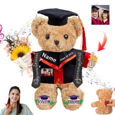 GOUFEISUN Personalized Graduation Bear with Photo Text, Graduation Teddy Bear Class of 2025 as Graduation Decorations for Him Her 2025 High School Kindergarten Graduation Gifts 2025 (12 inch)