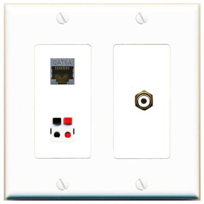 RiteAV 2 Gang 1 Port CAT6A RCA-White Speaker Jack Coupler Female-Female Wall Plate [White]