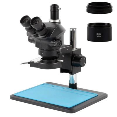 Microscope Kit Stereo Microscope Trinocular Microscope Simul Focal Zoom 7X 50X Stereo Microscope Trinocular Microscope 56-LED Ring Light Fit For Phone PCB Soldering Repair Microscope Lens Adapters(Wit