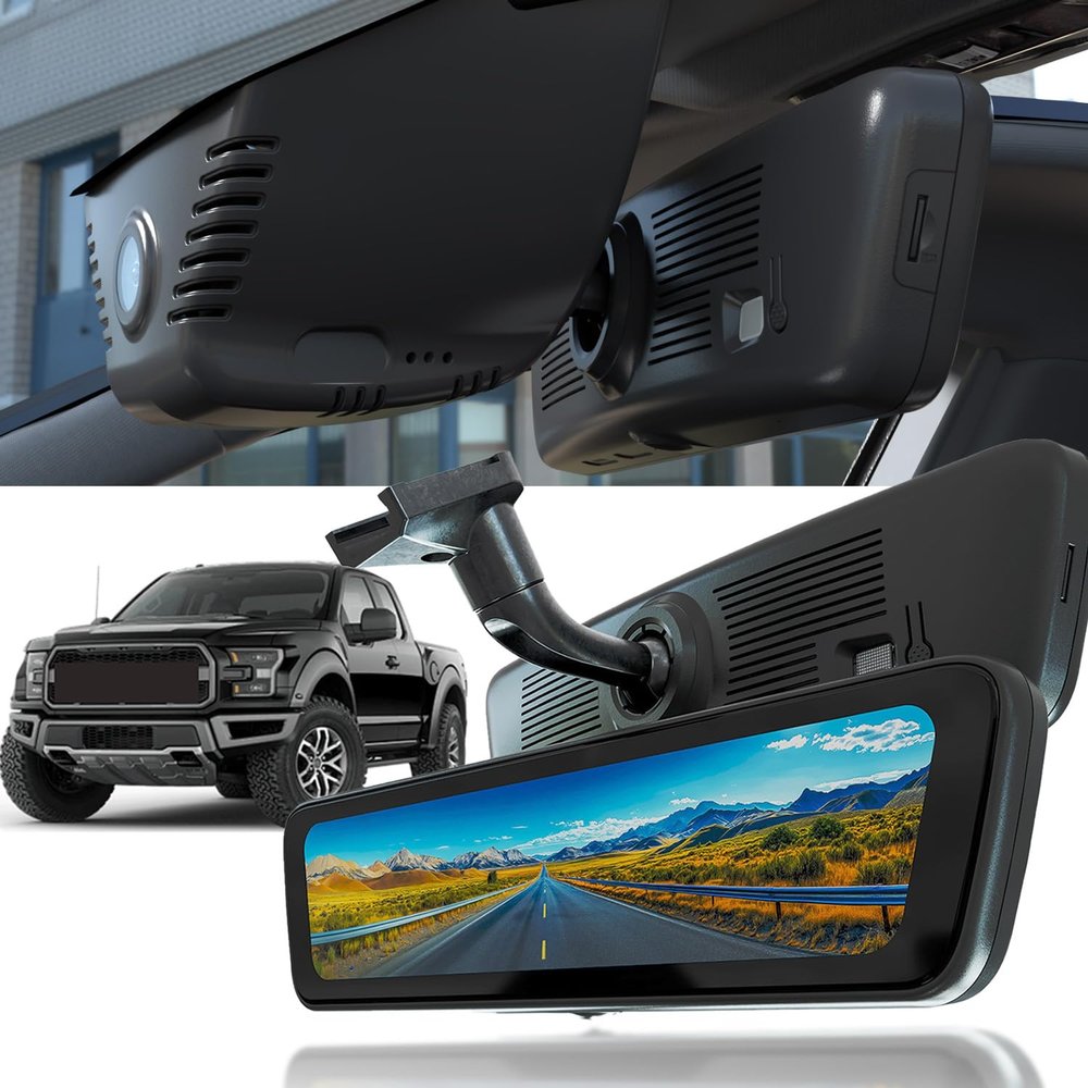 Sinjet 8.2" 1080P Front & Rear Dash Cam for Ford F150 2018-2024, F250/F350 Super Duty 2020-2024 XLT Lariat King Ranch Tremor Raptor Limited Platinum, OEM Mount, 32GB Card