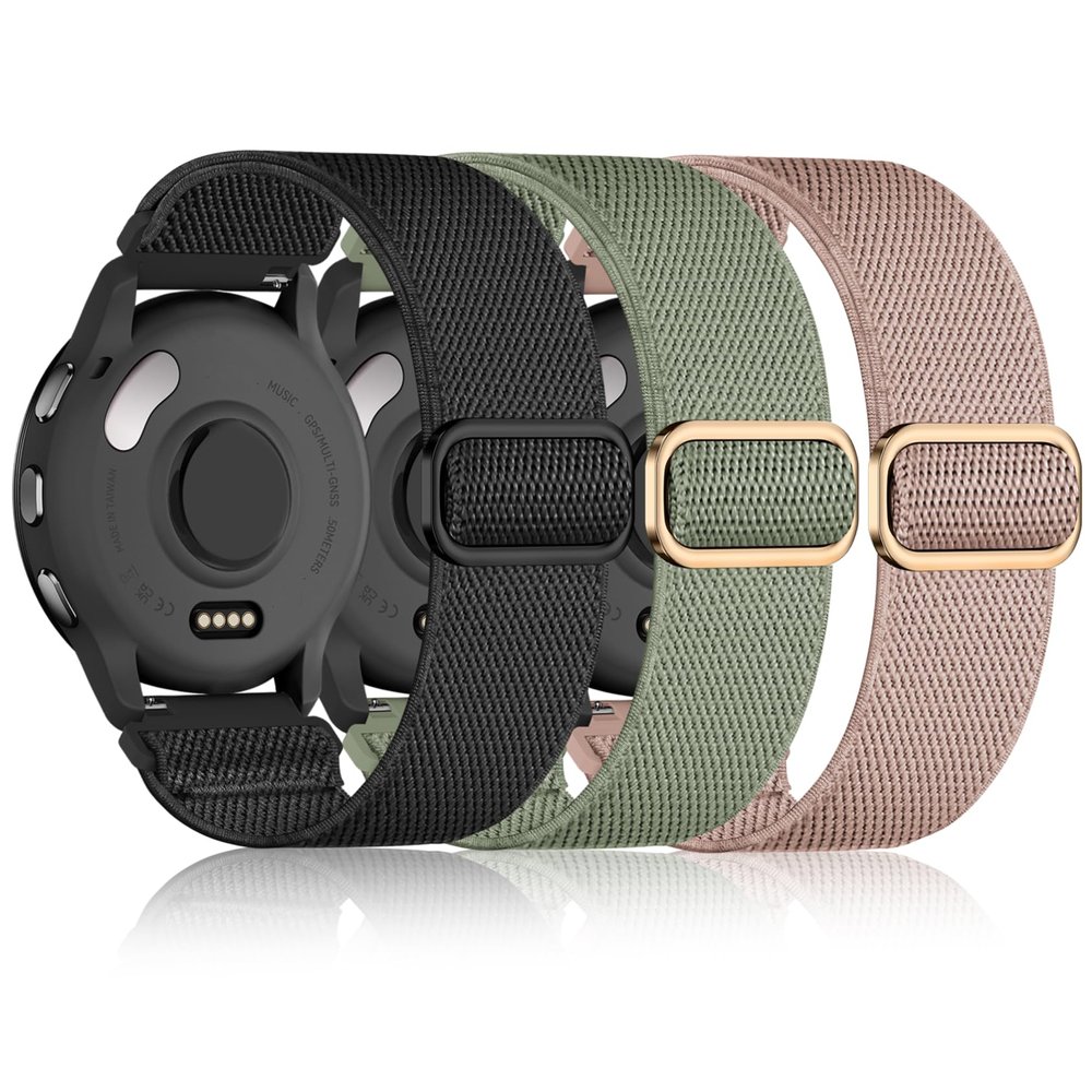 22mm Nylon Sport Elastic Bands Compatible with Garmin Venu 4 45mm/Venu 3/Venu 2, 3 Pack Wristband Strap Replacement for Amazfit Bip 5/Bip 6/GTR 4/3 Pro/3/2/2e/47mm/Forerunner 265/255/Vivoactive 4