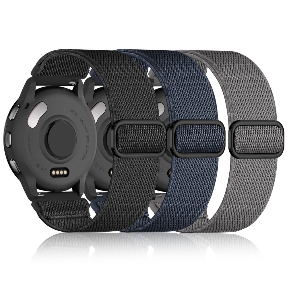 22mm Nylon Sport Elastic Bands Compatible with Garmin Venu 4 45mm/Venu 3/Venu 2, 3 Pack Wristband Strap Replacement for Amazfit Bip 5/Bip 6/GTR 4/3 Pro/3/2/2e/47mm/Forerunner 265/255/Vivoactive 4