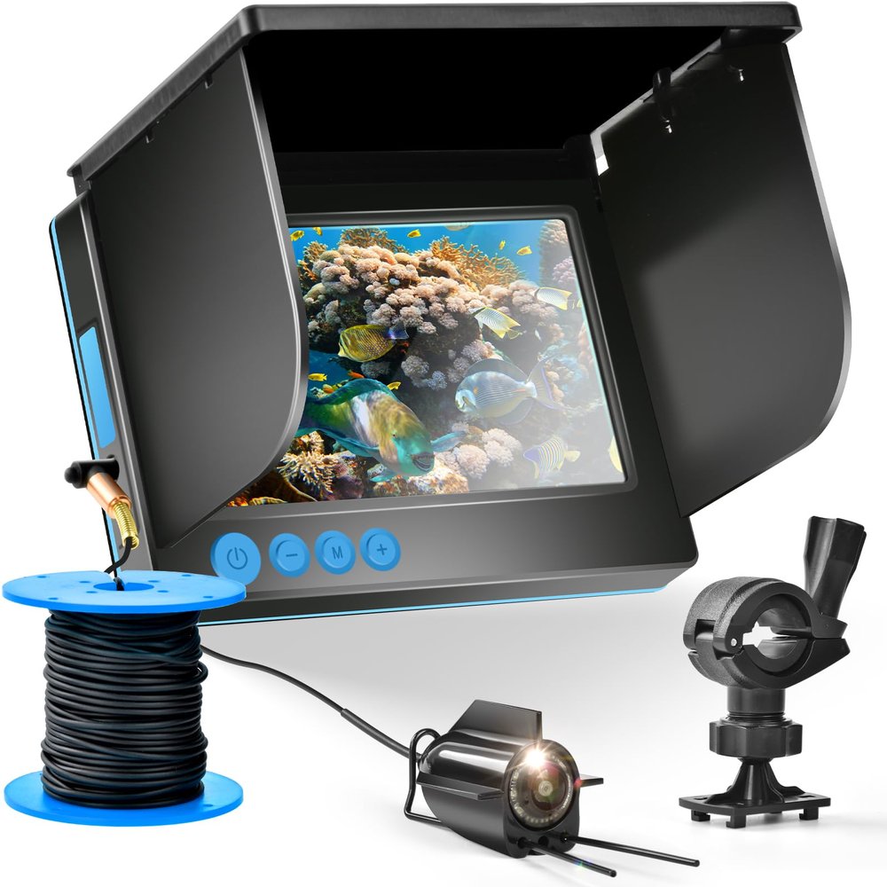 5inch Portable Fish Finder Camera Underwater Fishing Camera, 220 Wide Angle Infrared Night Vision, Host IP65 Waterproof Ice Fishing Camera for Ice, Lake and Boat (A)