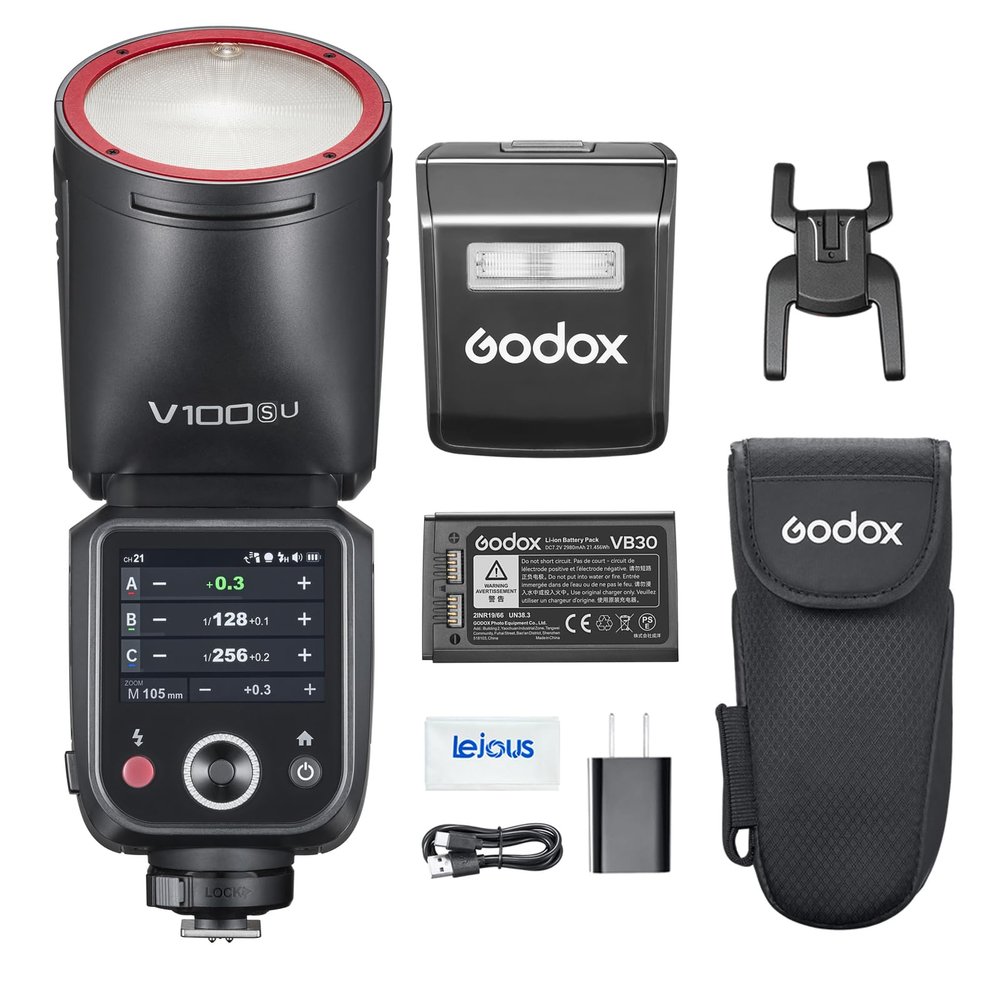 Godox V100S V100-S 100Ws TTL Camera Flash, Global Shutter, 2.4G Wireless 1/8000s HSS Speedlite, 400 Full Power Flashes, 1.7s Recycle Time, 10 Levels LED Modeling Lamp Compatible with Sony