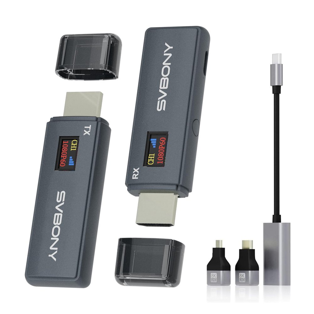 SVBONY Wireless HDMI Transmitter and Receiver, 5.8G LED Display Transmitter,1080P/60Hz Ultra HD Video Output, Plug and Play Wireless HDMI Extender for Streaming Video/PC/Projector/TV Box/Camera